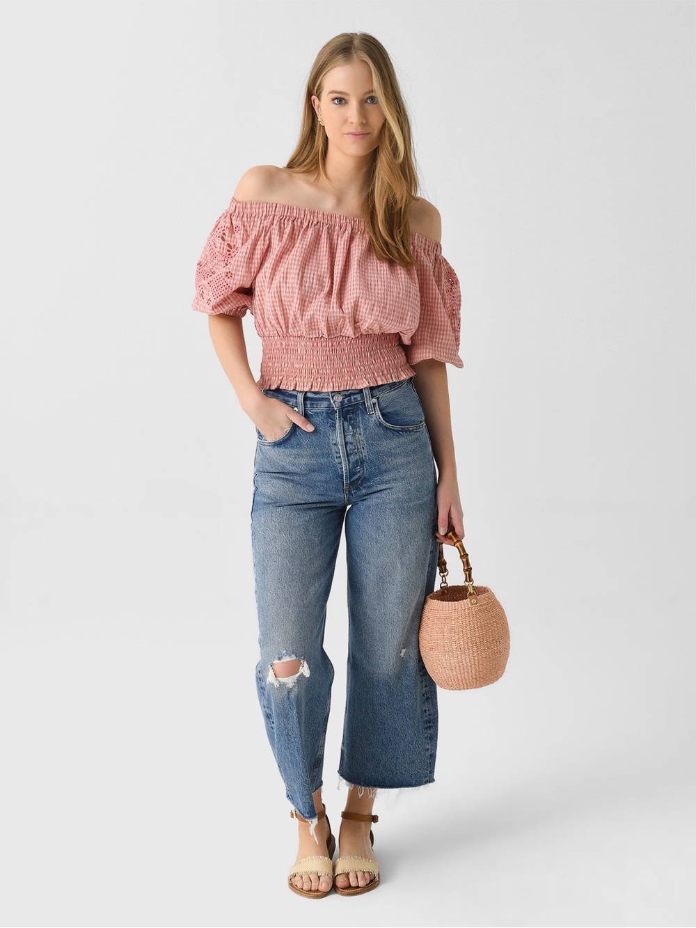 LENU Women's Mae Top Pink Gingham Top